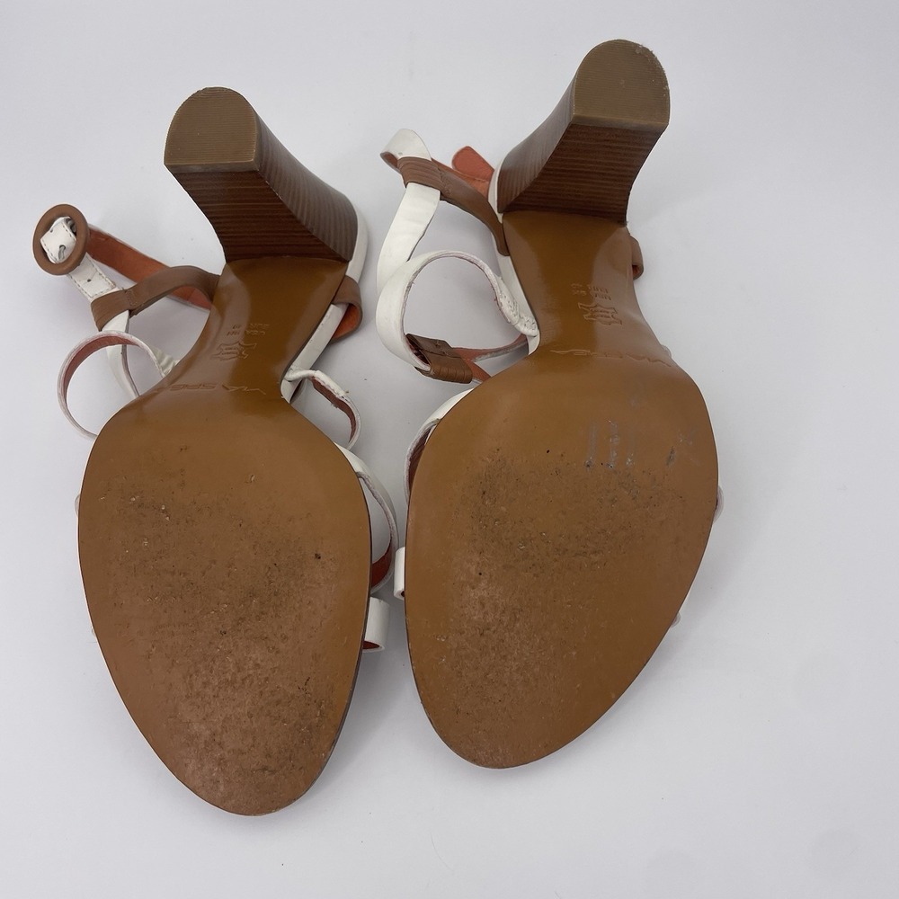 Via Spiga Sz 9 Strappy White & Brown Heels Stiletto Sandals Italian Leather - Picture 8 of 13